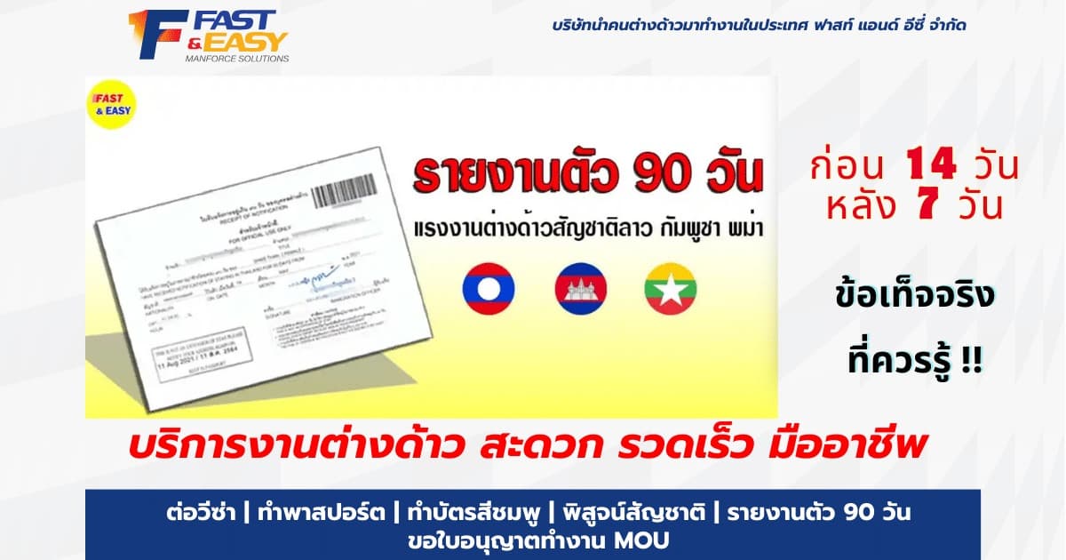 รายงานตัว 90 วัน แรงงานต่างด้าวสัญชาติลาว กัมพูชา พม่า ก่อน 15 วัน หลัง 7 วัน